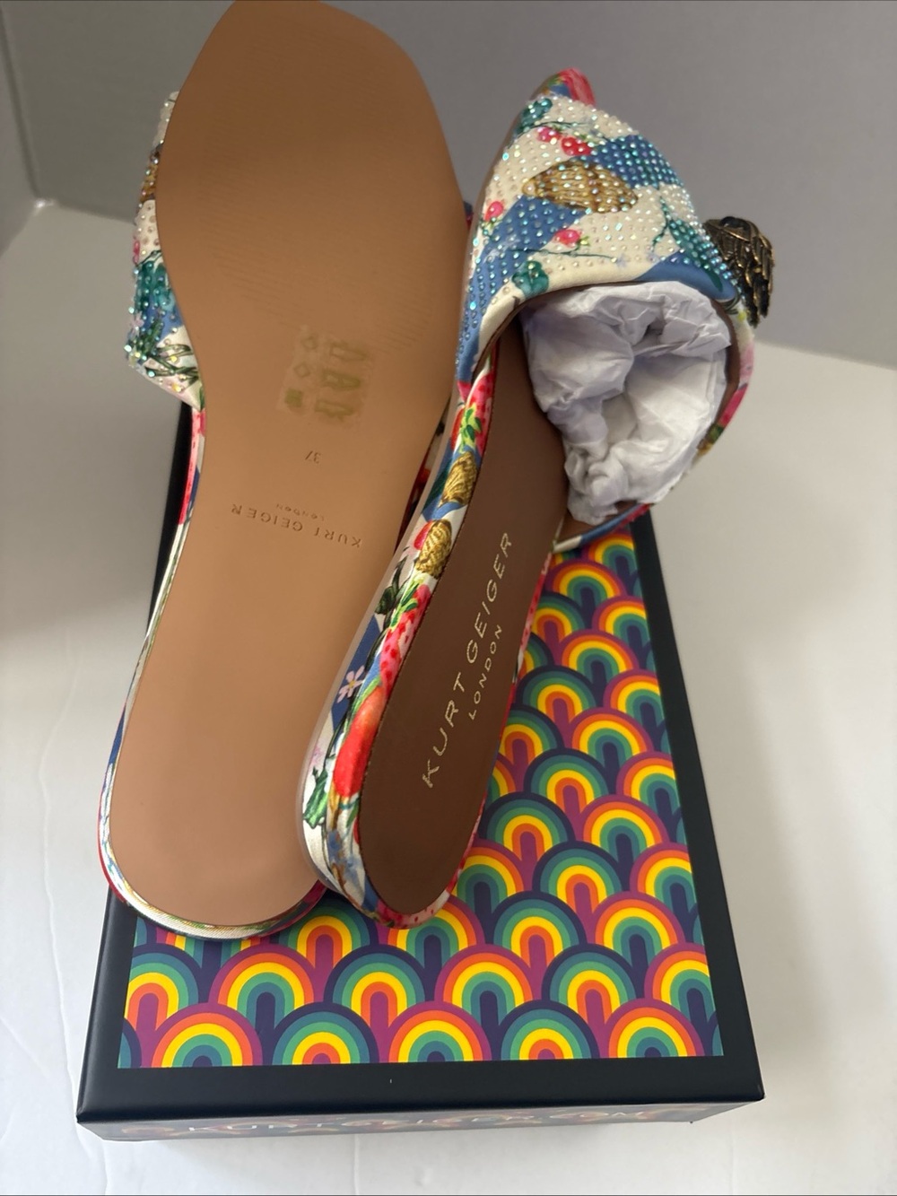 Kurt Geiger London Kensington Flat Sandal Crystal Embellished Sz-7 Multi Color - Picture 11 of 12